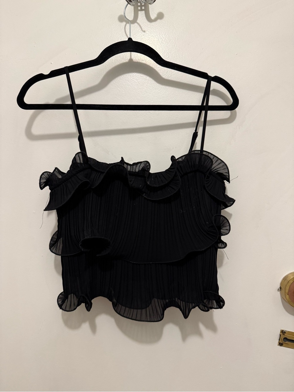 Lush Black Ruffle Pleated Camisole